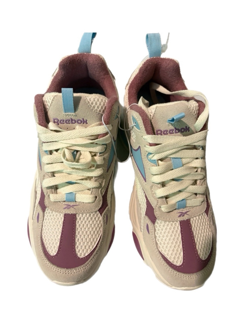 Reebok Women's Cream, Purple & Light Blue Athletic Sneakers